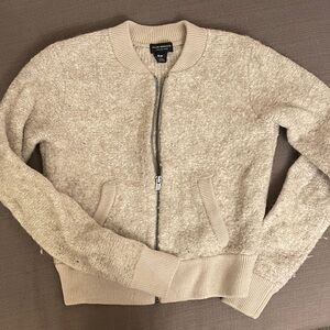 Club Monaco Cream Bouclé Bomber Jacket Wool Size XS